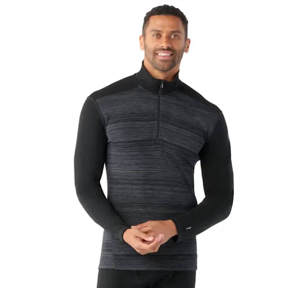 NEW SMARTWOOL men's classic thermal merino base layer 1/4 zip top in black color